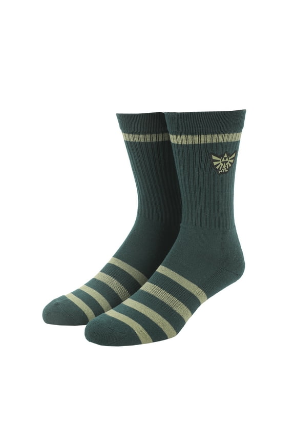The Legend Of Zelda Embroidered Hylian Crest Men's Green Casual Crew Socks