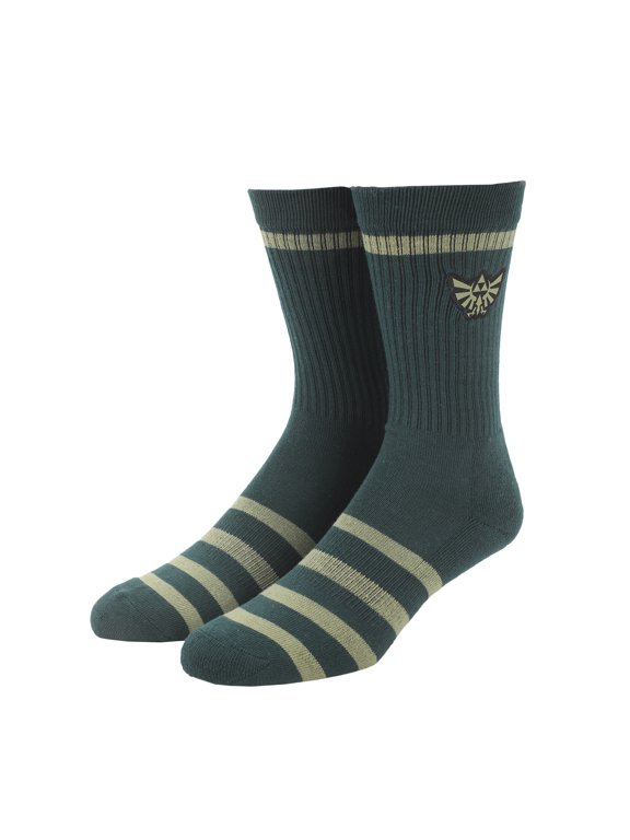 The Legend Of Zelda Embroidered Hylian Crest Men's Green Casual Crew Socks