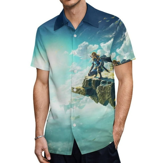 The Legend Of Zelda Men's Casual Button-Down Shirts Summer Short Sleeve Tee Shirt Daily Hawaiian Beach Shirt Top With Pocket