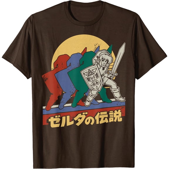 The Legend Of Zelda Retro Link Kanji Portrait DTG Print Unisex T-Shirt,Dark Chocolate Color,Size L