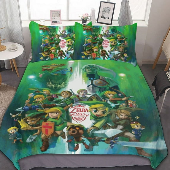 The Legend of Zelda 3-Piece Bedding Set Duvet Cover Set Soft Warm And Comfortable Soft Bed Set with 1 Duvet Cover And 2 Pillowcases for Bedroom 102"x90"