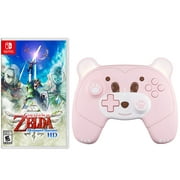 The Legend of Zelda: Skyward Sword HD Game Disc and Upgraded Wireless Switch Pro Controller for Nintendo Switch/OLED/Lite Pink, with Headphones Jack, Programmable, Turbo, Wakeup