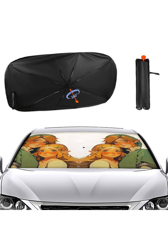 The-Legend-of-Zelda Car Sun Shade Umbrella, Car Shade Front Windshield Sun Shade Foldable Umbrella for Most Sedans SUV Truck, Blocks UV Rays