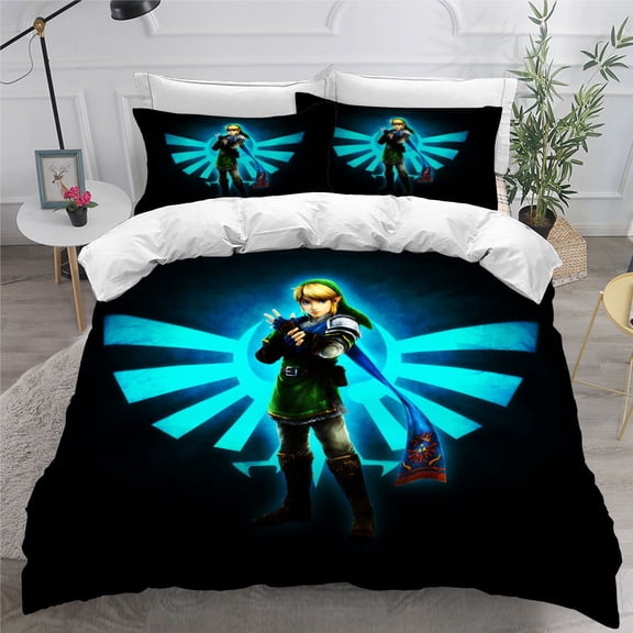 The Legend of Zelda Duvet Cover Set, Cartoon The Legend of Zelda Bedding Set for Girls Boys, 1 Quilt Cover + 2 Pillowcases Cover Set