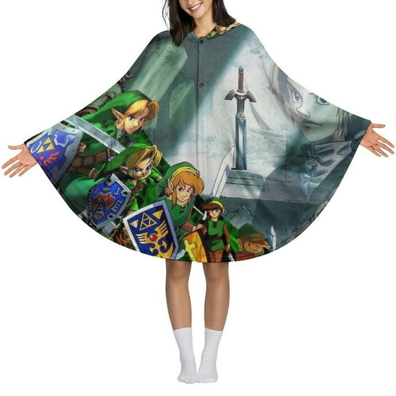 The Legend of Zelda Flannel Wearable Blanket, Warm Shawl Blanket Comfy Poncho Throw with Buttons for Women And Men