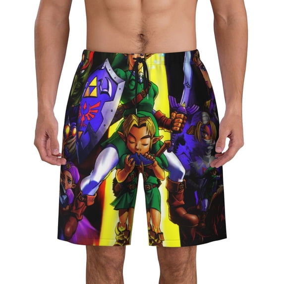 The Legend of Zelda Game Play Men's Beach Shorts Swim Trunks Casual Quick Dry Board Shorts Swimwear Pants with Mesh Lined and Pockets