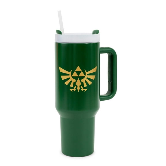 The Legend of Zelda Hylian Metal Travel With Leak-Resistant Lid and Reusable Straw | Holds 40 Ounces
