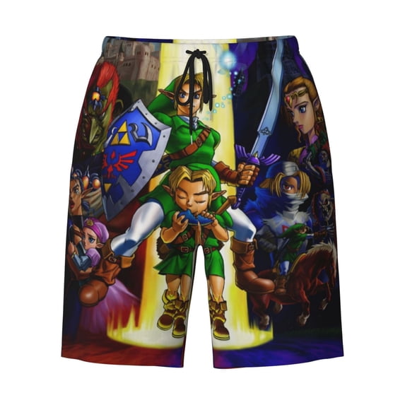 The Legend of Zelda Mens Swim Trunks Quick Dry Board Shorts with Mesh Lining, Hawaii Beach Shorts Swimwear Bathing Suits