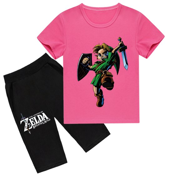 The Legend of Zelda Printed Cotton Set: Short Sleeve T-shirt and Shorts for Kids, Great for Summer Adventures