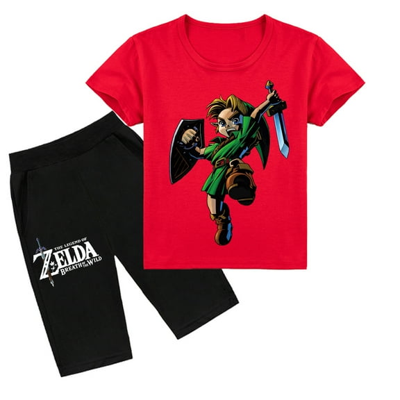 The Legend of Zelda Printed Cotton Set: Short Sleeve T-shirt and Shorts for Kids, Great for Summer Adventures
