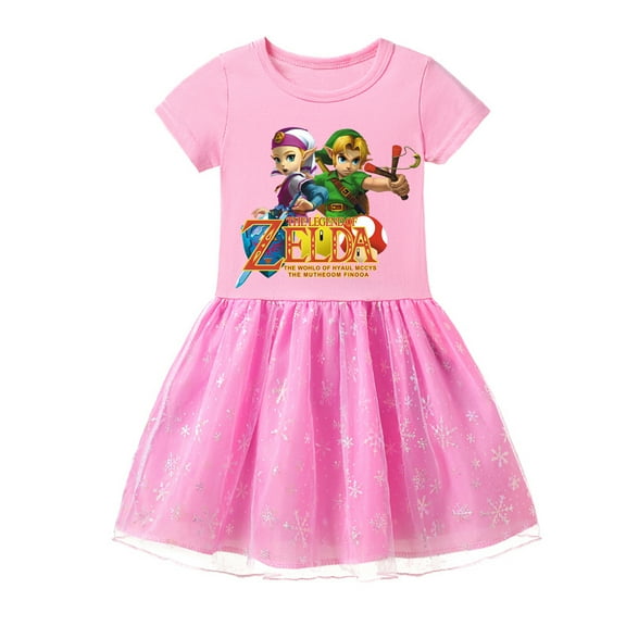 The Legend of Zelda Short Sleeve Cotton Dresses for Girls: Shiny Finish, Tulle and Colorful Graphic Prints