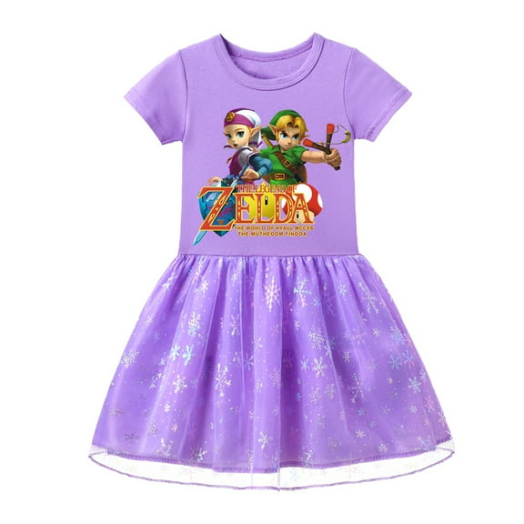 The Legend of Zelda Short Sleeve Cotton Dresses for Girls: Shiny Finish, Tulle and Colorful Graphic Prints