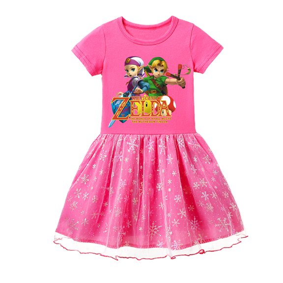 The Legend of Zelda Short Sleeve Cotton Dresses for Girls: Shiny Finish, Tulle and Colorful Graphic Prints