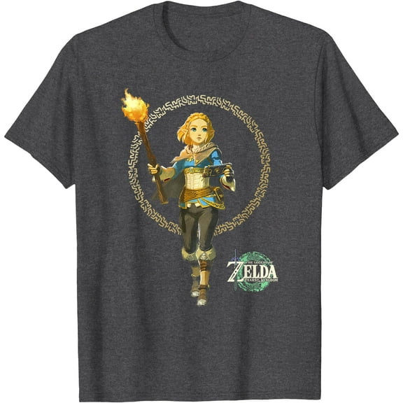The Legend of Zelda Tears Of The Kingdom Zelda Runes Circle DTG Print Unisex T-Shirt,Dark Heather Grey Color,Size L