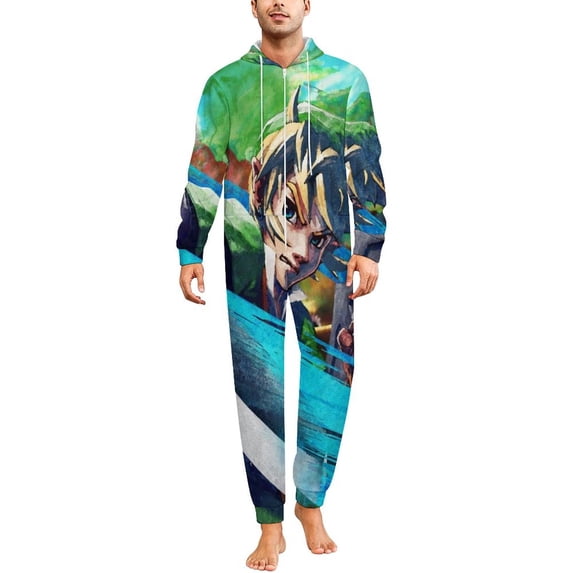 The Legend of Zelda Women Men Pajamas Zipper Onesie Jumpsuit Hooded One Piece Sleepwear