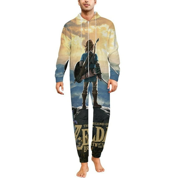 The Legend of Zelda Women Men Pajamas Zipper Onesie Jumpsuit Hooded One Piece Sleepwear