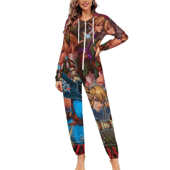 The Legend of Zelda Women Men Pajamas Zipper Onesie Jumpsuit Hooded One Piece Sleepwear