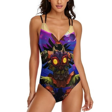 The Legend of Zelda Women's One Piece Swimsuits Tummy Control Bathing Suits V Neck Double Straps Swimwear Slimming S
