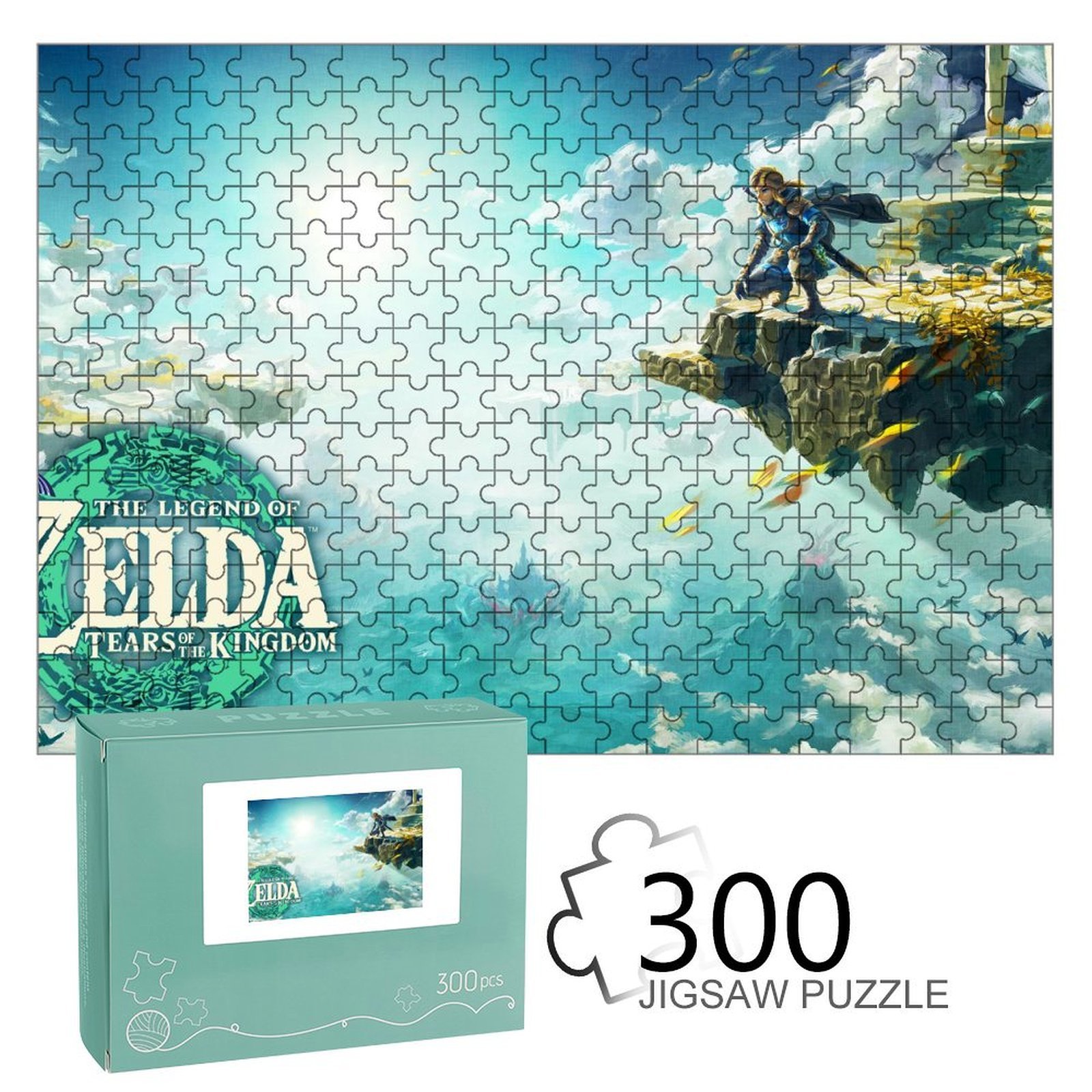 Link from The Legend of Zelda, with sword and shield, stands in a green