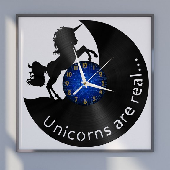 The Legendary Uunicorn 12 Inch Vinyl Record Wall Clock - Silent, Creative, and Unique Clock for Living Room, Entryway, or Bedroom Decor - Perfect Gift Idea(12 inchs B without LED)