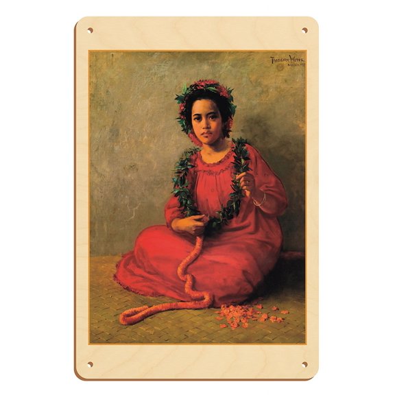 The Lei Maker - From an Original Color Painting by Theodore Wores c.1901 - 8 x 12 inch Vintage Wood Art Sign