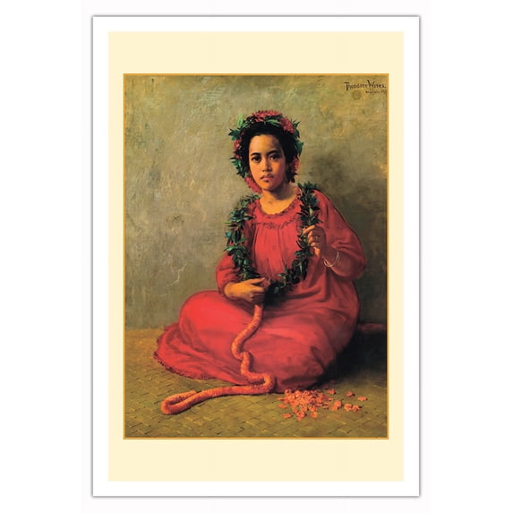 The Lei Maker - From an Original Color Painting by Theodore Wores c.1901 - Fine Art Matte Paper Print (Unframed) 30x44in