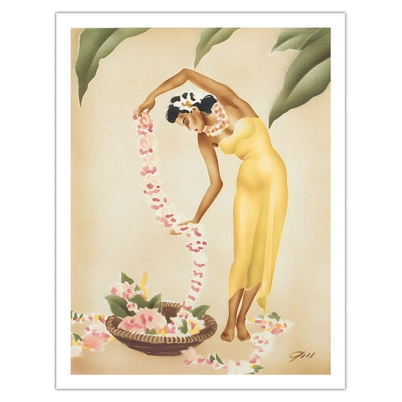 The Leimaker - Vintage Hawaiian Airbrush Art by Gill c.1940s - Fine Art Matte Paper Print (Unframed) 20x26in