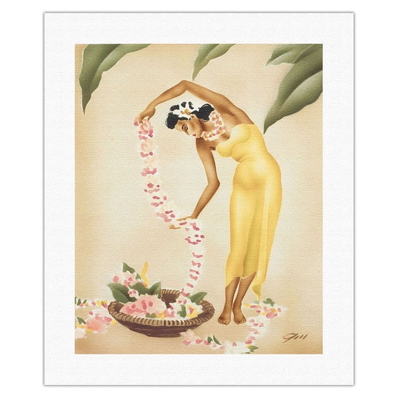 The Leimaker - Vintage Hawaiian Airbrush Art by Gill c.1940s - Fine Art Rolled Canvas Print (Unframed) 16in x 20in