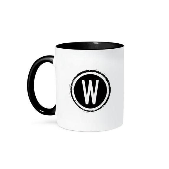 3dRose, The letter W monogram, Black letter W on white background, 11oz Two-Tone Black Mug