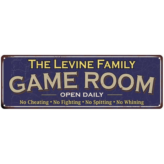 The Levine Family Gift Blue Game Room Metal 6x18 Sign 206180037595