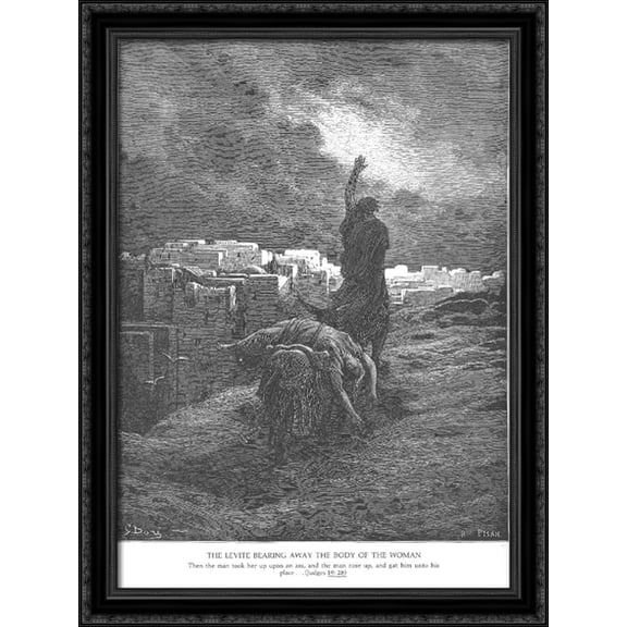 The Levite Carries the Woman's Body Away 28x36 Large Black Ornate Wood Framed Canvas Art by Gustave Dore