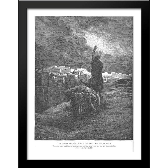 The Levite Carries the Woman's Body Away 28x36 Large Black Wood Framed Print Art by Gustave Dore