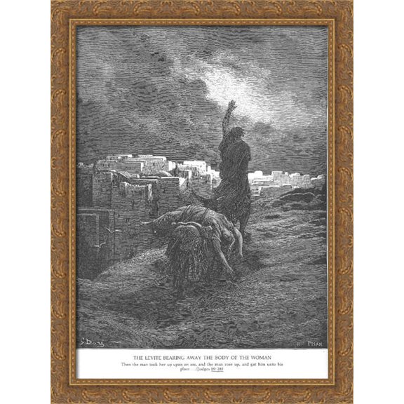 The Levite Carries the Woman's Body Away 28x36 Large Gold Ornate Wood Framed Canvas Art by Gustave Dore