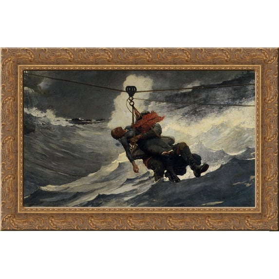 The Life Line 24x16 Gold Ornate Wood Framed Canvas Art by Winslow Homer