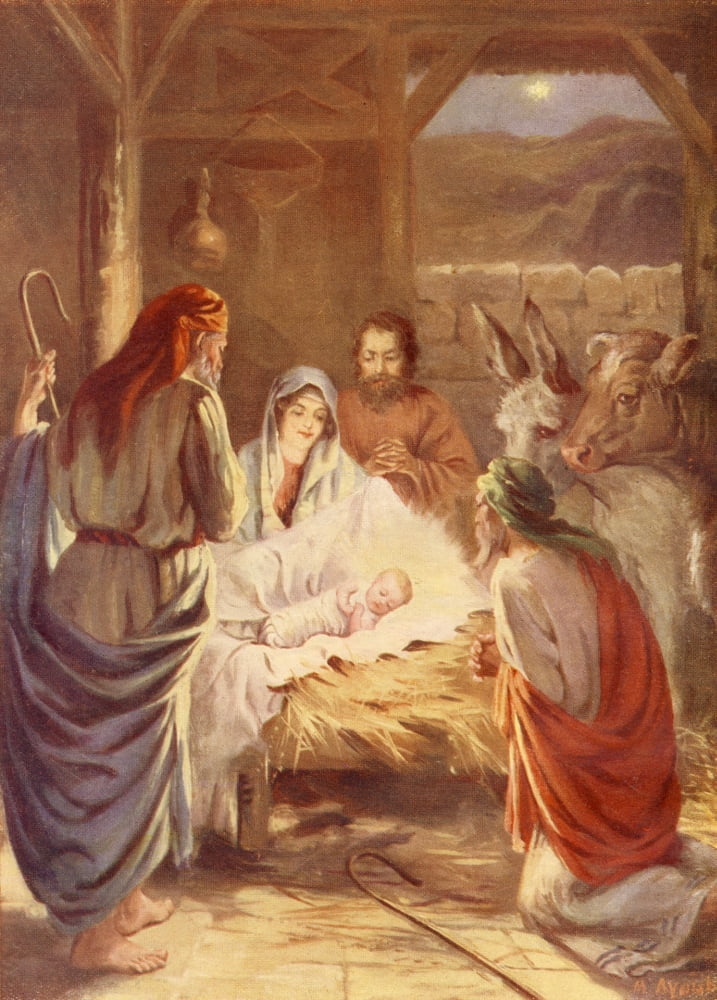 The Life of Jesus c1930 The Baby in the Manger Cradle Canvas Art - WJ Gibbs (18 x 24)