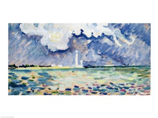 The Lighthouse at Gatteville Canvas Art - Paul Signac (24 x 18)