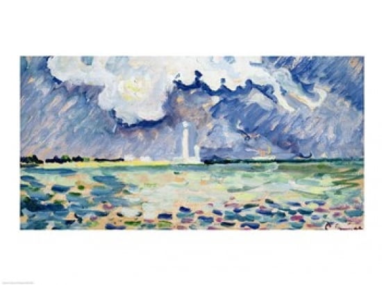 The Lighthouse at Gatteville Canvas Art - Paul Signac (36 x 24)