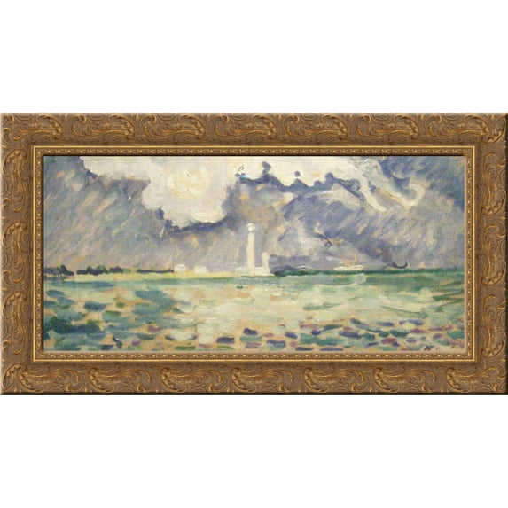 The Lighthouse of Gatteville 24x14 Gold Ornate Wood Framed Canvas Art by Paul Signac