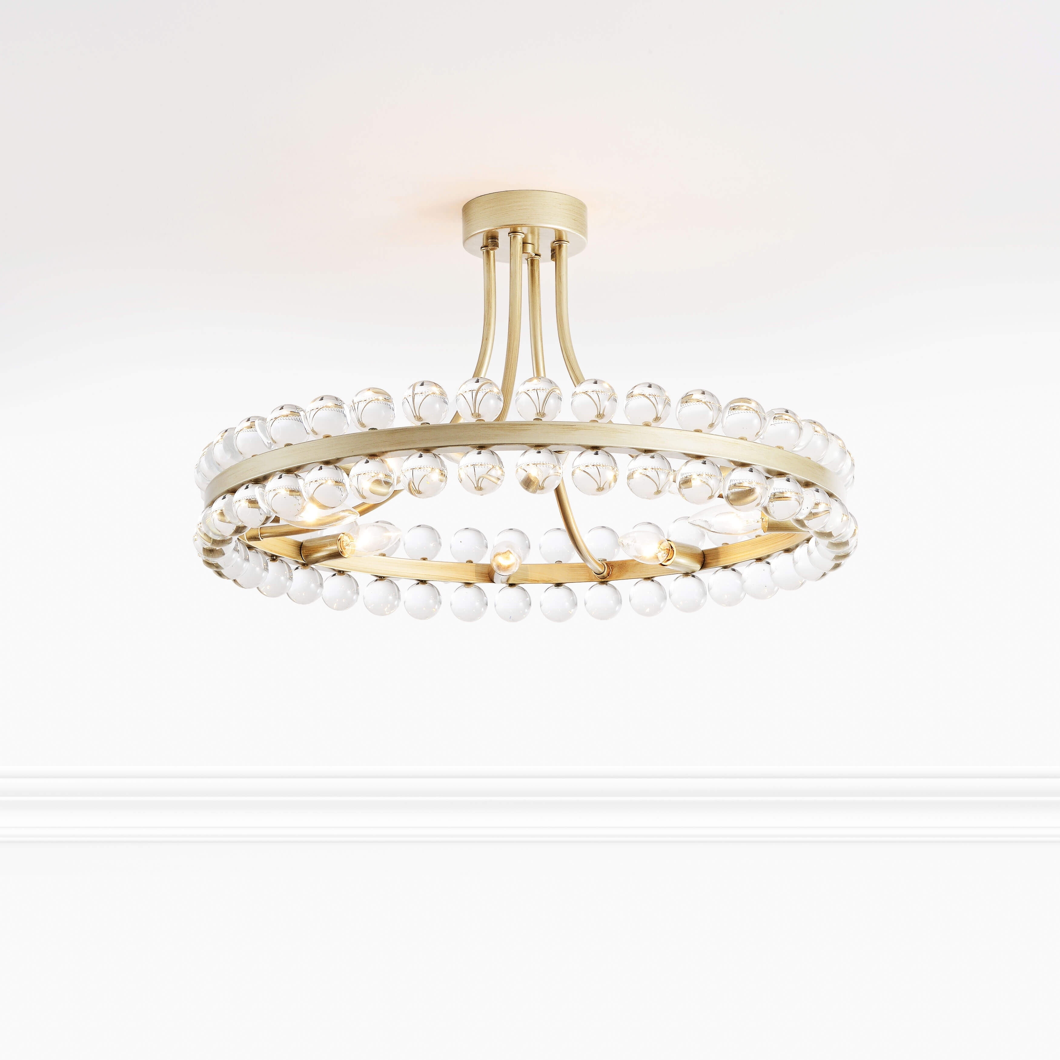 Amber Brushed Brass 24" Crystal Semi-Flush Mount Chandelier