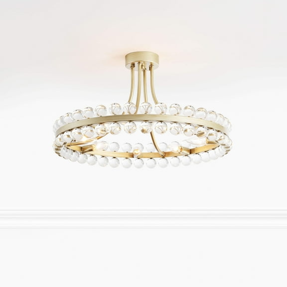 The Lighting Store Abigail 8-Light Wagon Wheel Crystal Semi-Flush Mount Brushed Champagne Silver