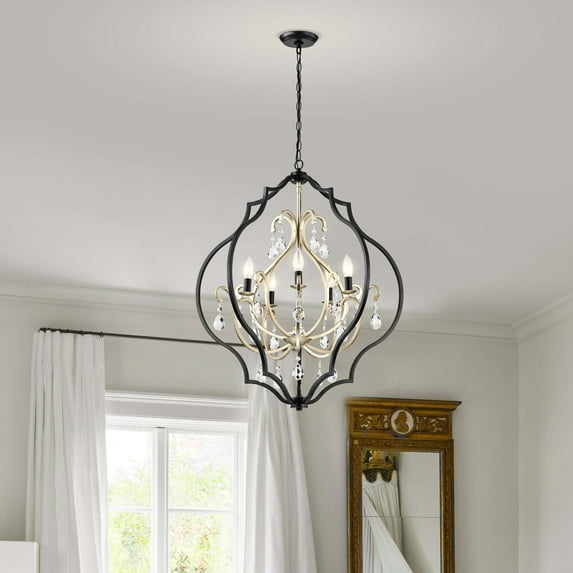 The Lighting Store Adoncia Black and Brushed Silverish Champagne Crystal Chandelier - 27 inches in Diameter x 31 inches H