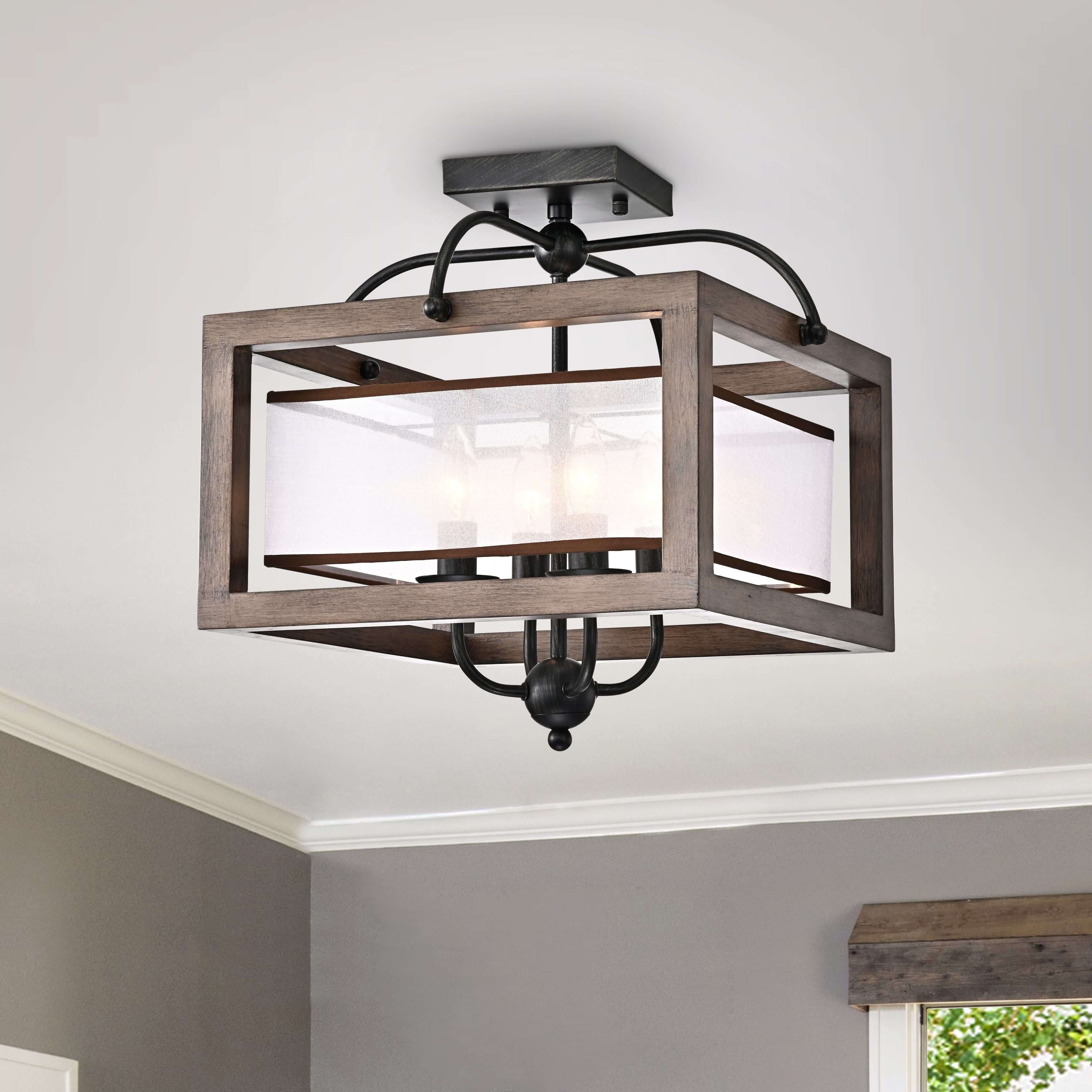 Alina antique black metal natural on sale wood flush mount with fabric shade
