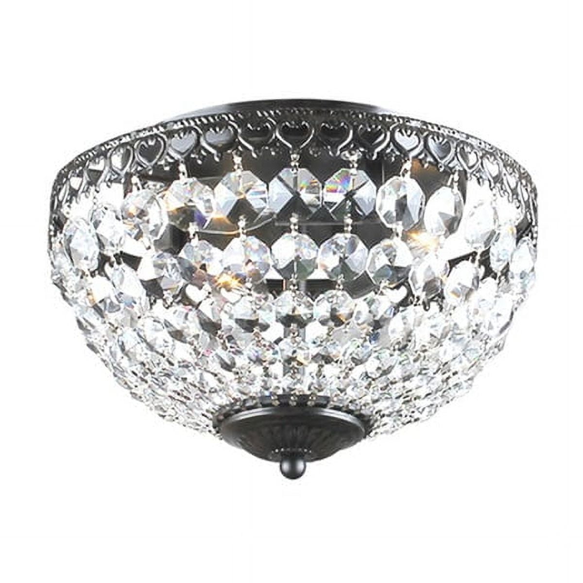 Antique Bronze and Crystal Flush Mount Chandelier
