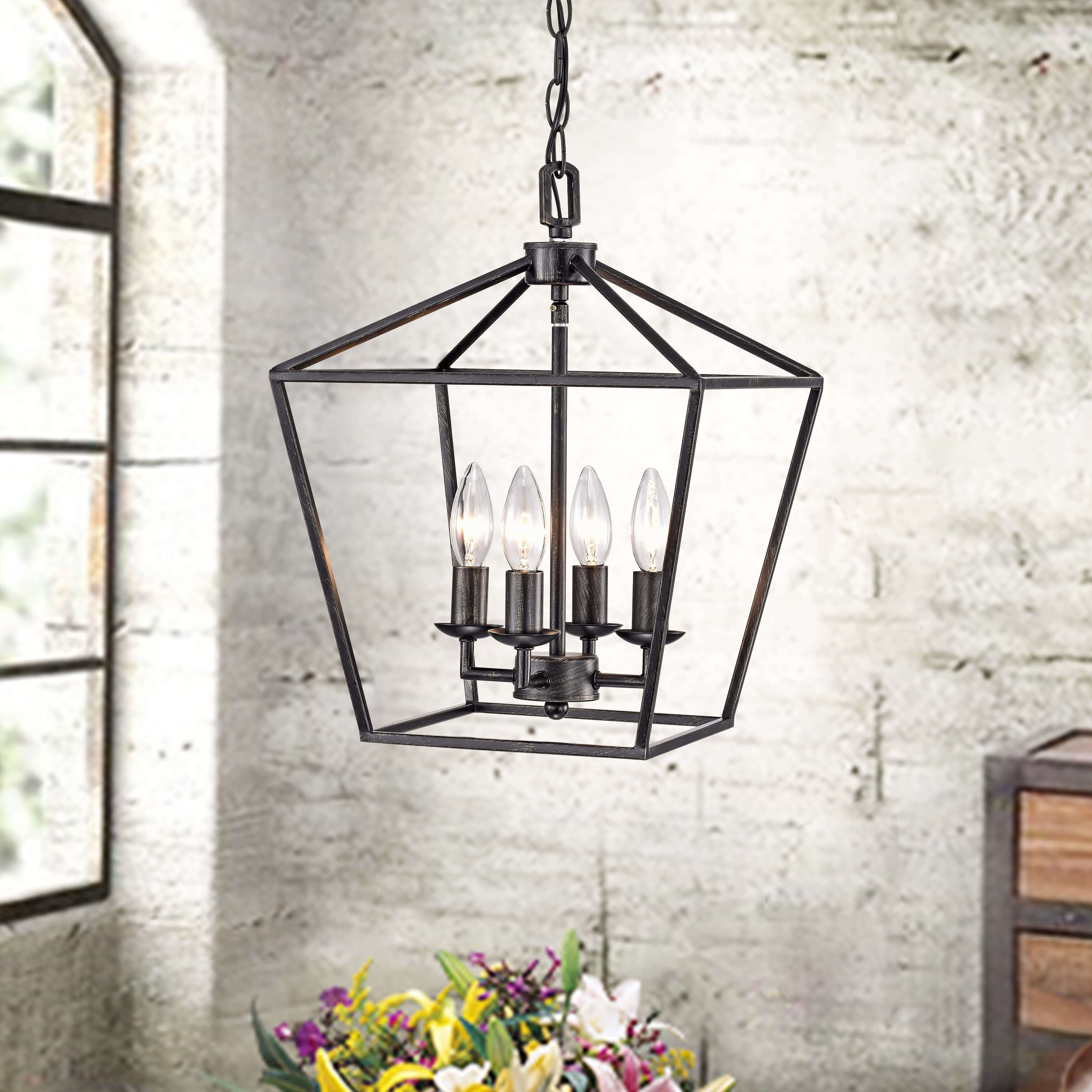 Antique Black Iron Cage Chandelier with Adjustable Chain