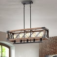 thumbnail image 1 of The Lighting Store Aurora Antique Black Rectangular Metal and Natural Wood Chandelier, 1 of 4