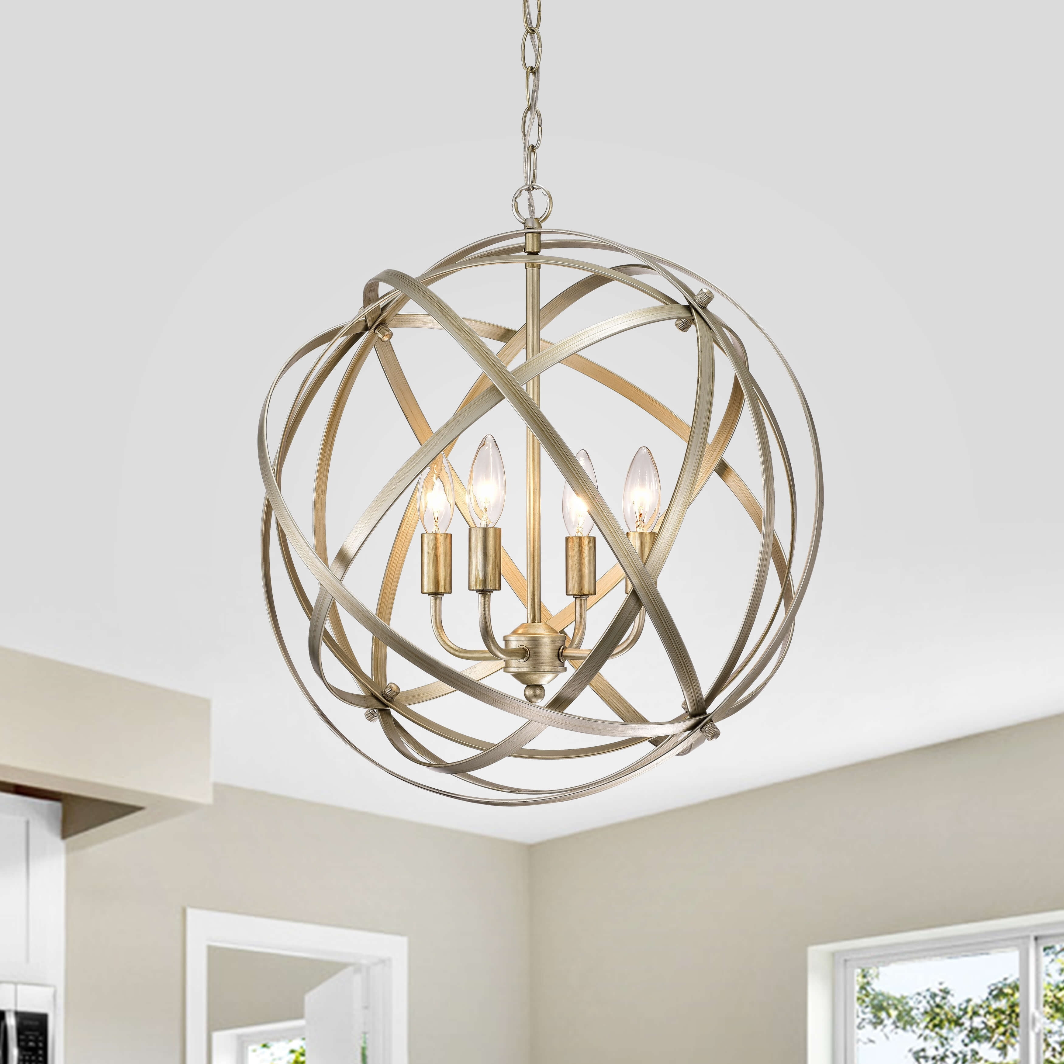 Benita Light Gold and Bronze Orb 4-Light Chandelier