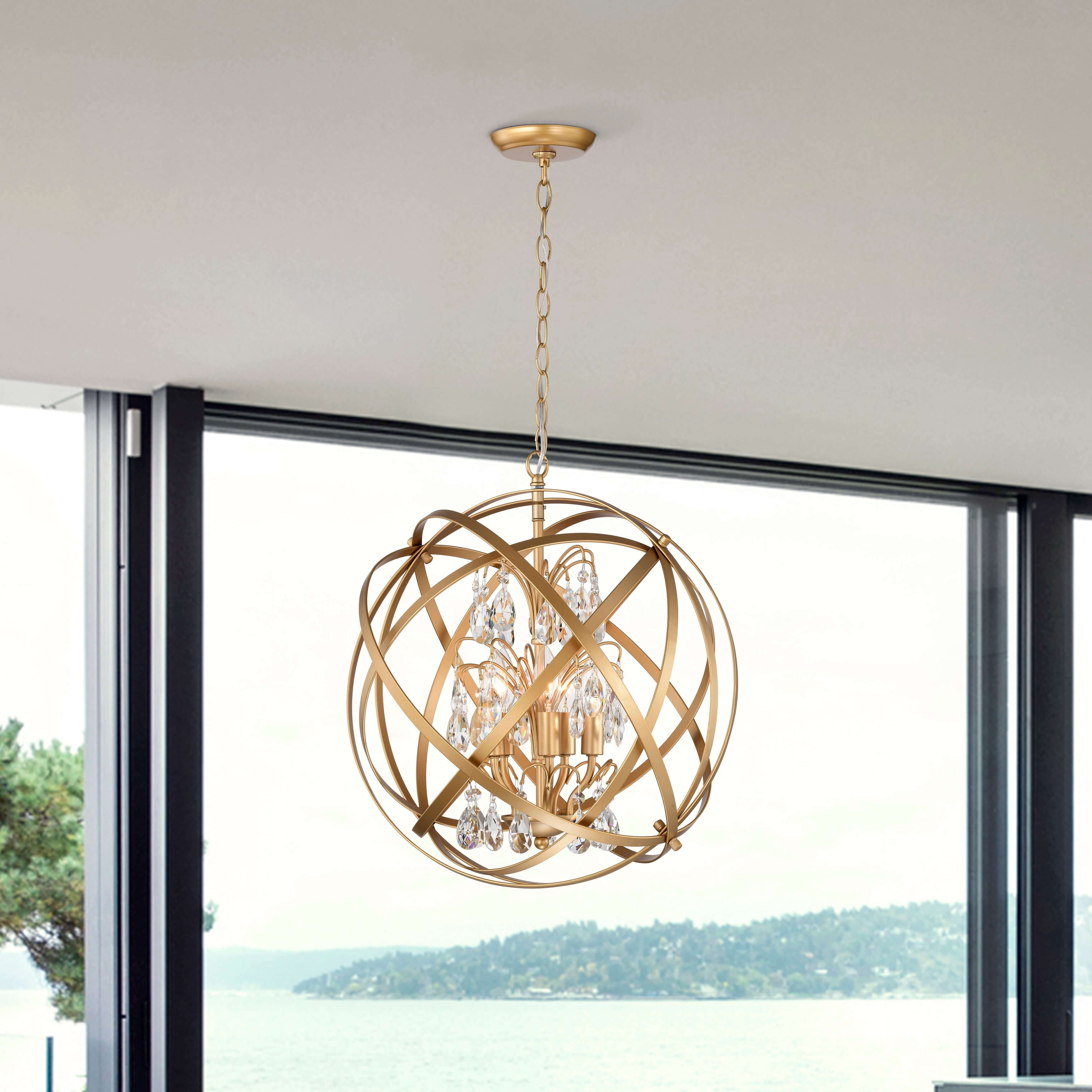 Benita Yellow Gold 5-Light Globe Crystal Chandelier
