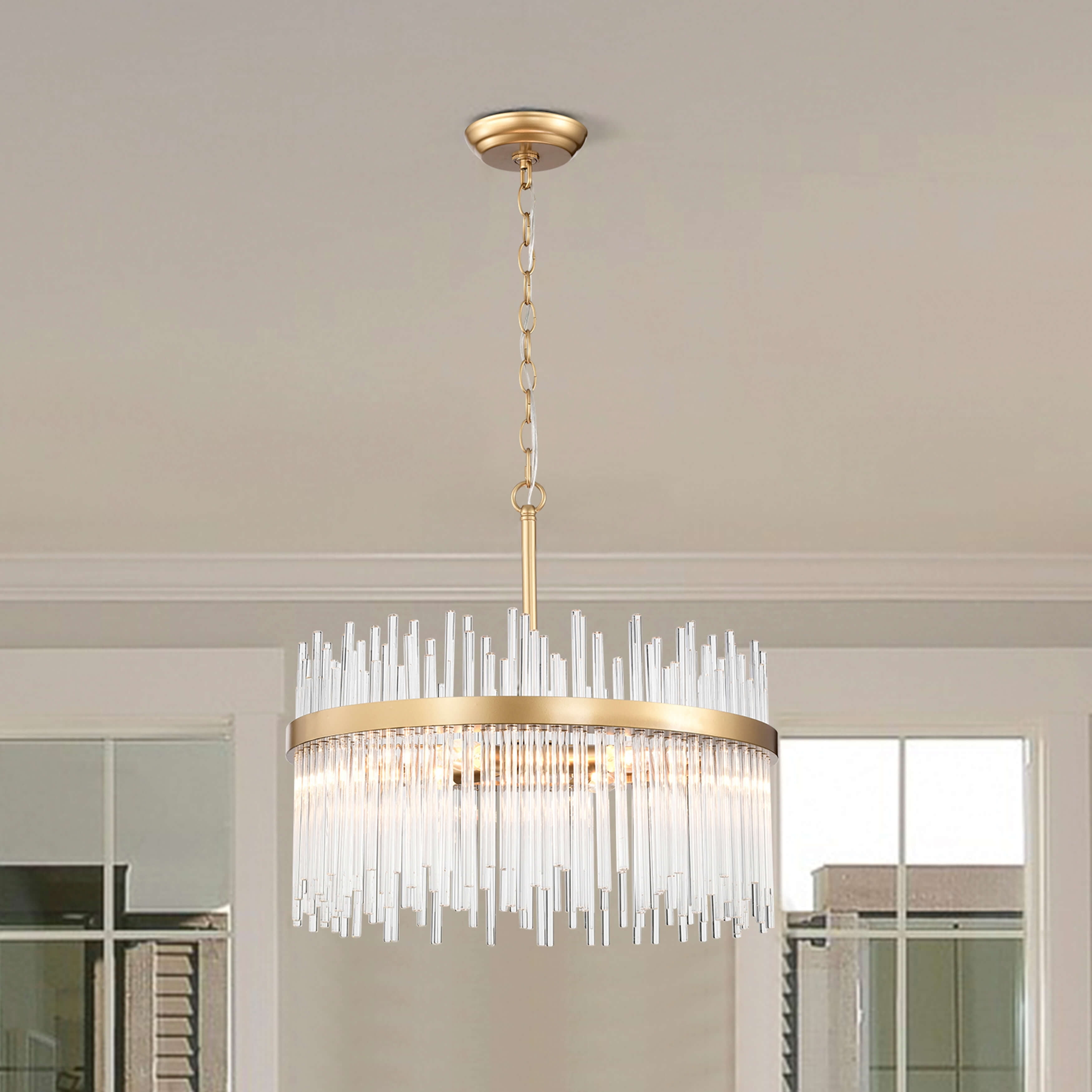 Casandra 5-Light Shiny Bronze Chandelier with Clear Crystal Bars