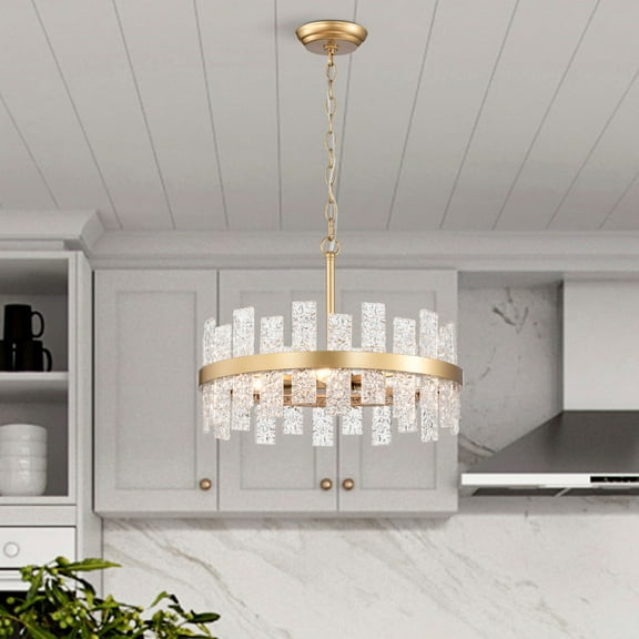 The Lighting Store Casandra 6-light Drum Glass Strip Chandelier Shiny Bronze Painted Gold, Brass, Painted