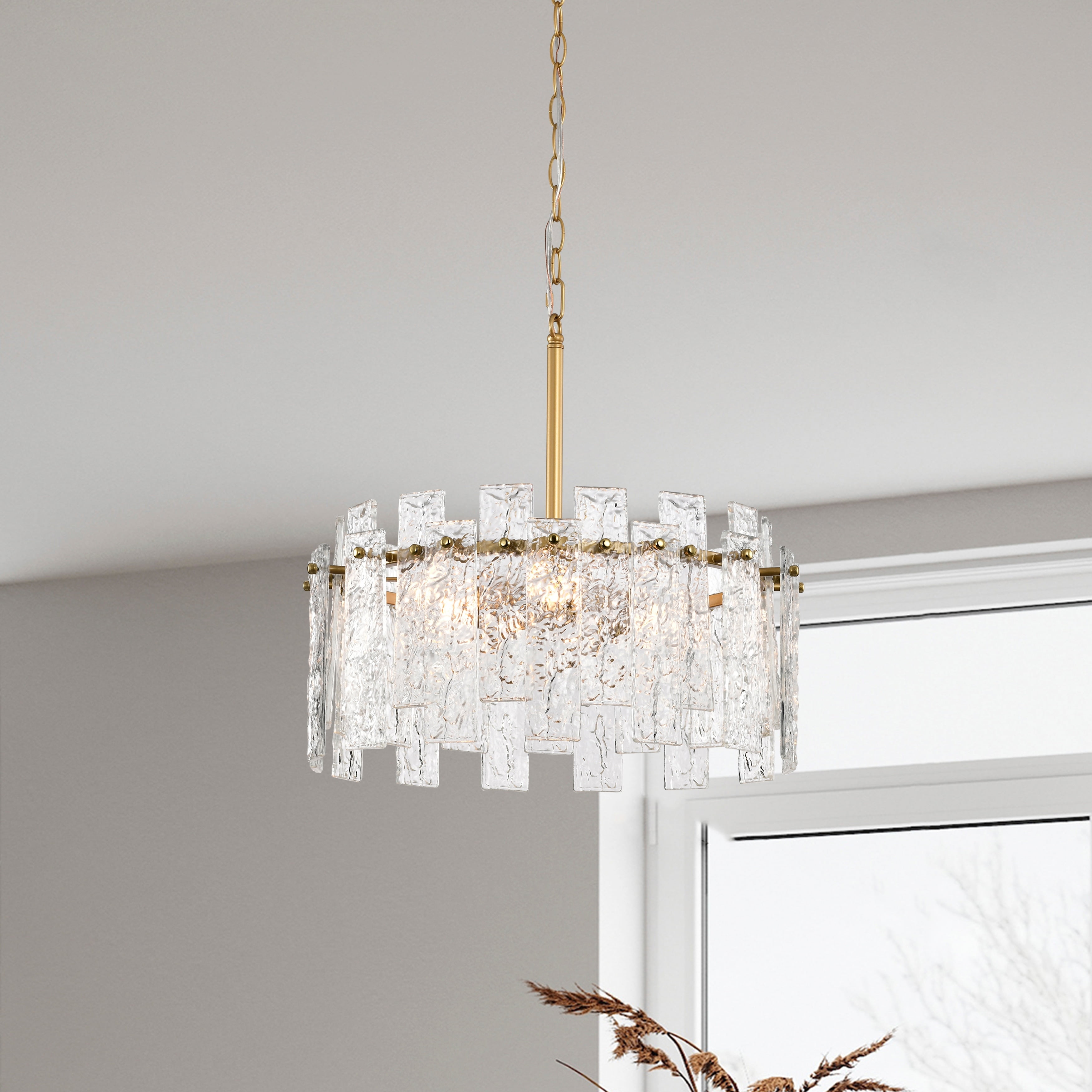 Glossy Bronze and Crystal Drum Chandelier with Adjustable Chain
